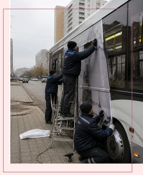 Изготовление и монтаж рекламы на автобусах в Коркине